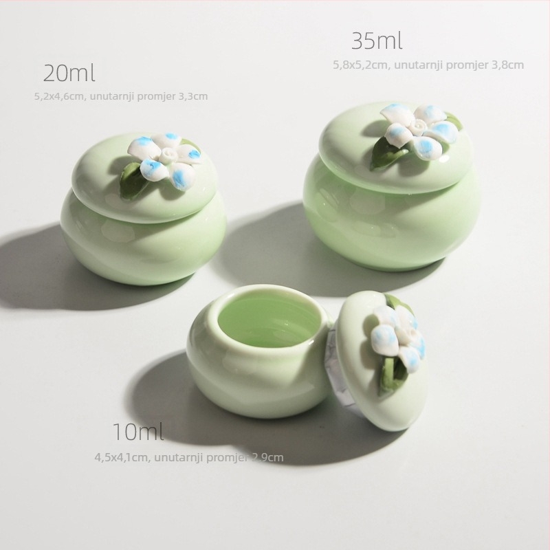 Ručni keramički spremnik s cvjetnim uzorkom za kozmetiku, mini kutija u starinskom stilu za ruž, zatvorena porcelanska bočica za kremu za lice i ruž.