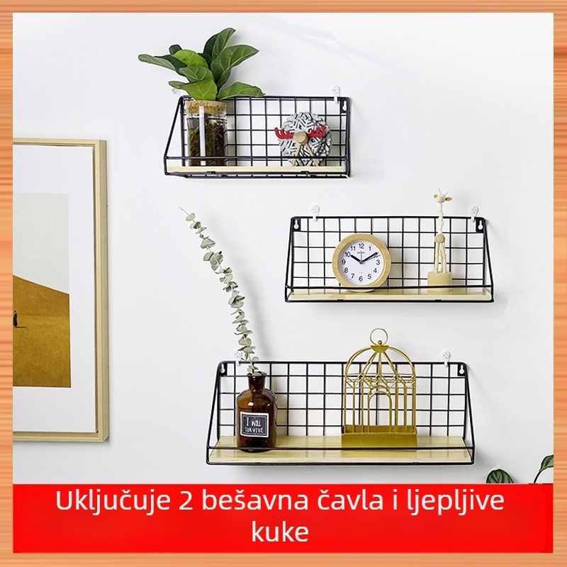 Zidni polica bez bušenja s kukom; viseći koš i prostor za pohranu za spavaću sobu i dom