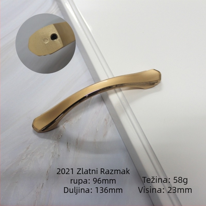 Unutarnja zakrivljena ručica za ormare s čvrstom bazom, crna s luksuznim zlatnim završnim slojem