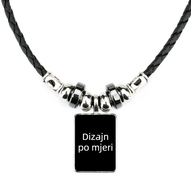 Obsidan muška ogrlica s zodijskim konstelacijama i privjeskom od perlica na užem lancu