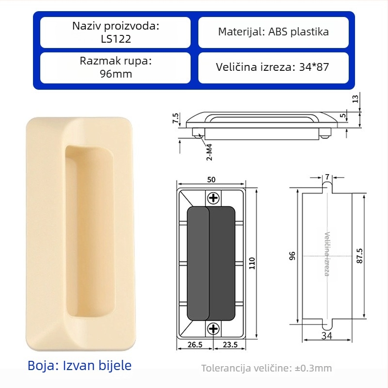 LS122 skrivena ručka za ormariće i ladice, bočno ugradbena ručka, uvlačena ručka, oblik polu-knedle, moderni minimalistički stil