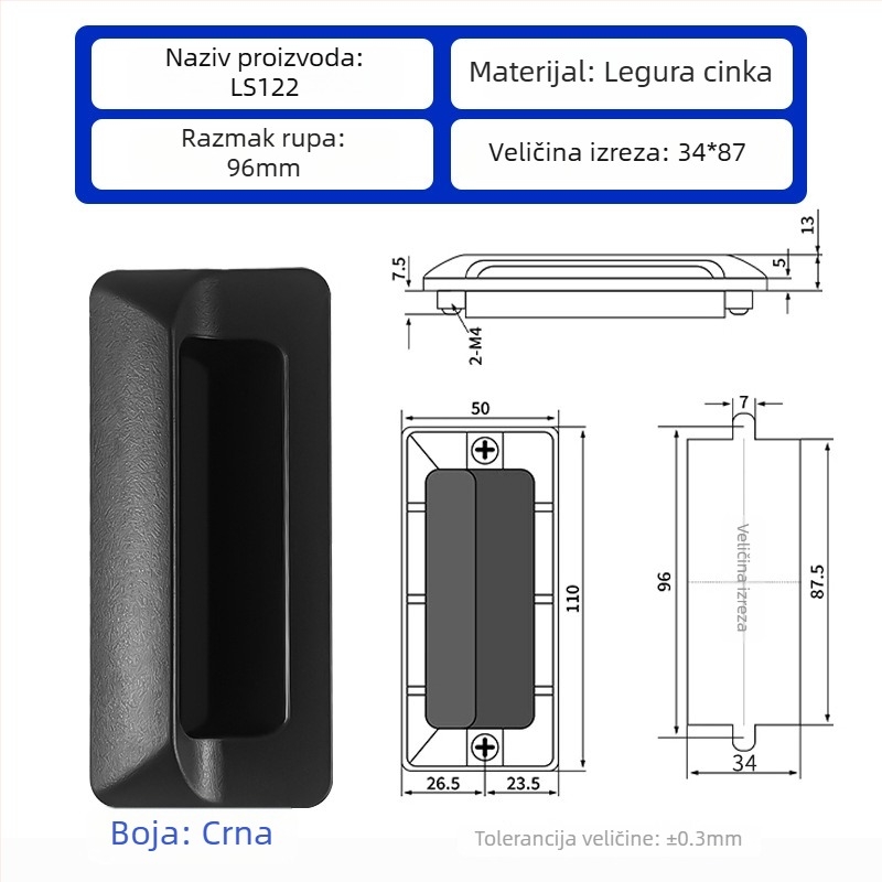LS122 skrivena ručka za ormariće i ladice, bočno ugradbena ručka, uvlačena ručka, oblik polu-knedle, moderni minimalistički stil