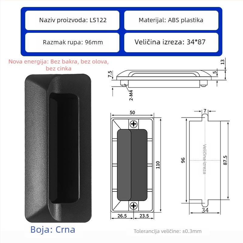 LS122 skrivena ručka za ormariće i ladice, bočno ugradbena ručka, uvlačena ručka, oblik polu-knedle, moderni minimalistički stil
