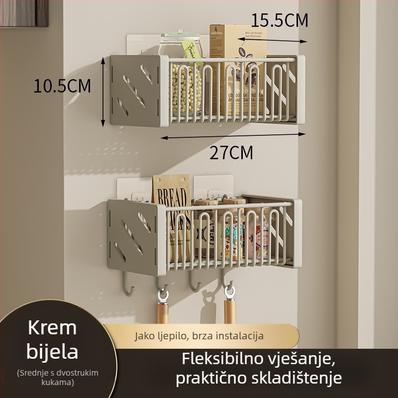 Zidni kuhinjski stalak za luk, đumbir i češnjak — višenamjenski metalni organizator za začine i povrće, bez bušenja