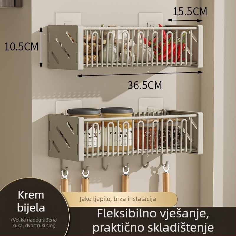 Zidni kuhinjski stalak za luk, đumbir i češnjak — višenamjenski metalni organizator za začine i povrće, bez bušenja