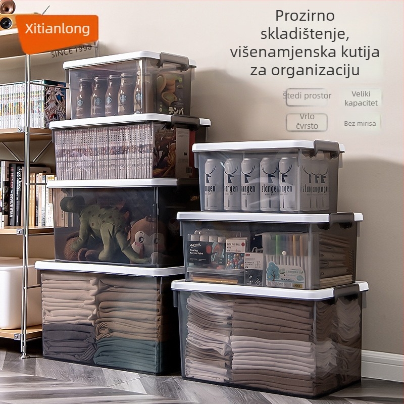 Prozirna plastična kutija za skladištenje s poklopcem – velik kapacitet za knjige, odjeću i još mnogo toga