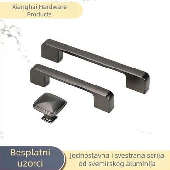 Crna ručka od aluminijske legure za ormarić, suvremeni minimalistički dizajn, montaža s jednim otvorom