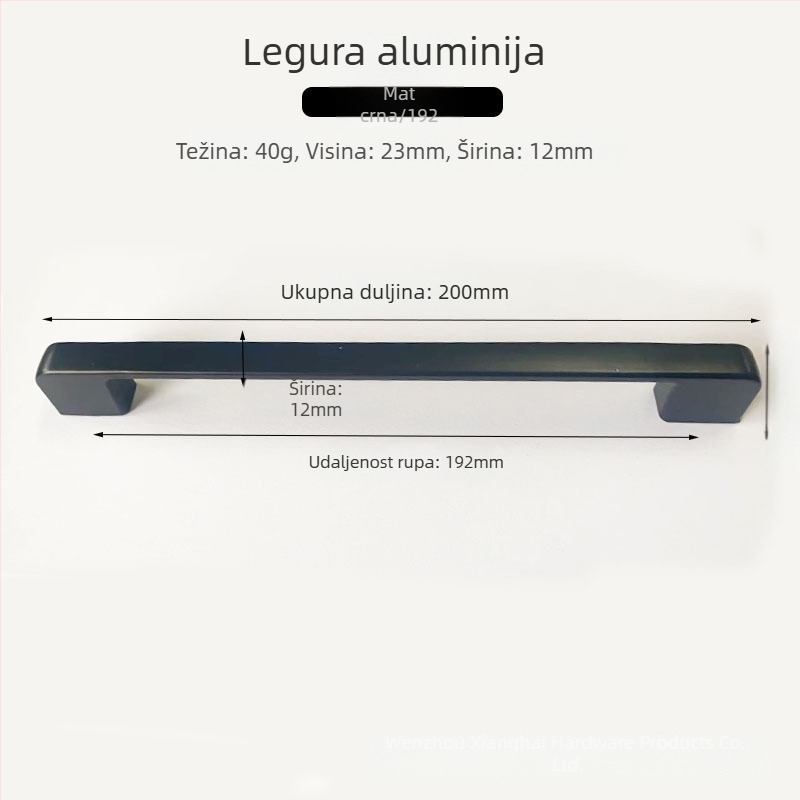 Crna ručka od aluminijske legure za ormarić, suvremeni minimalistički dizajn, montaža s jednim otvorom