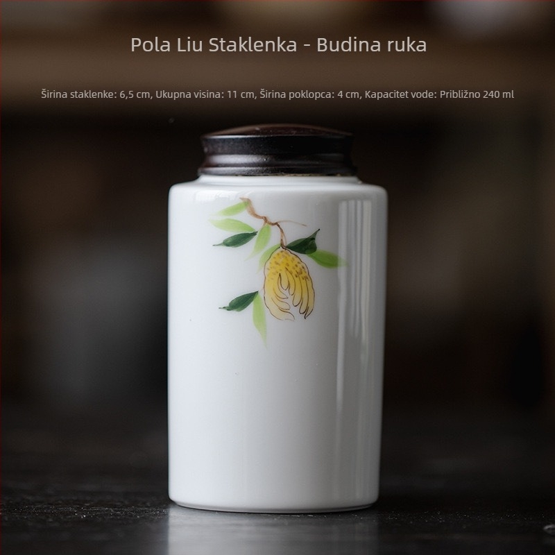 Ručno oslikana keramička posuda za čaj s poklopcem od ebonovog drveta, zapečaćena, prijenosna, u modernom kineskom stilu skladištenja