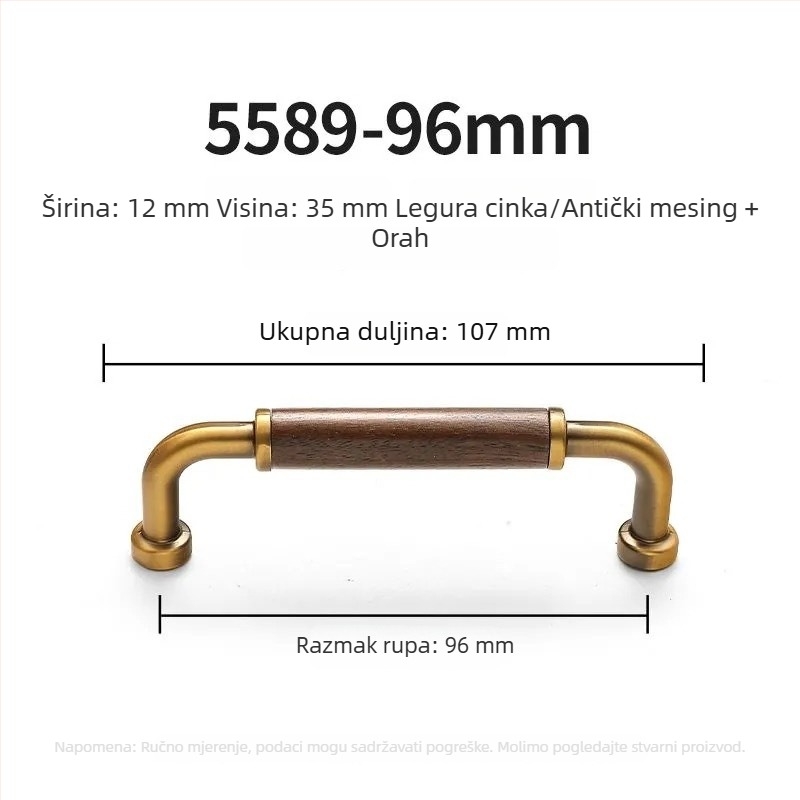 Retro ručka za vrata ormarića od orahova drveta i mesinga