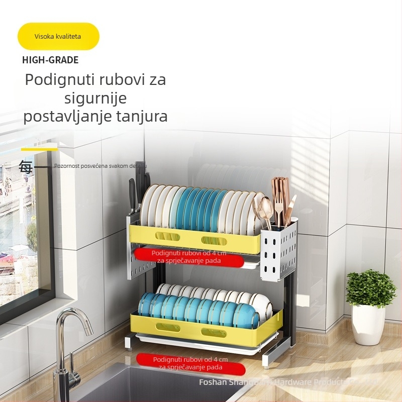 Stalak za posuđe od 304 nehrđajućeg čelika, odvodni stolni stalak s tri razine