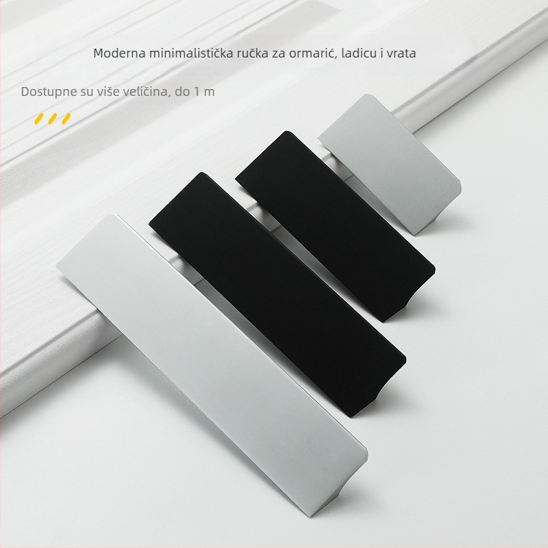 Drška za ormar od kosmičkog aluminija, mat završni sloj, moderan minimalistički skandinavski stil, europski dizajn, otvori za montažu 64/96/128 mm