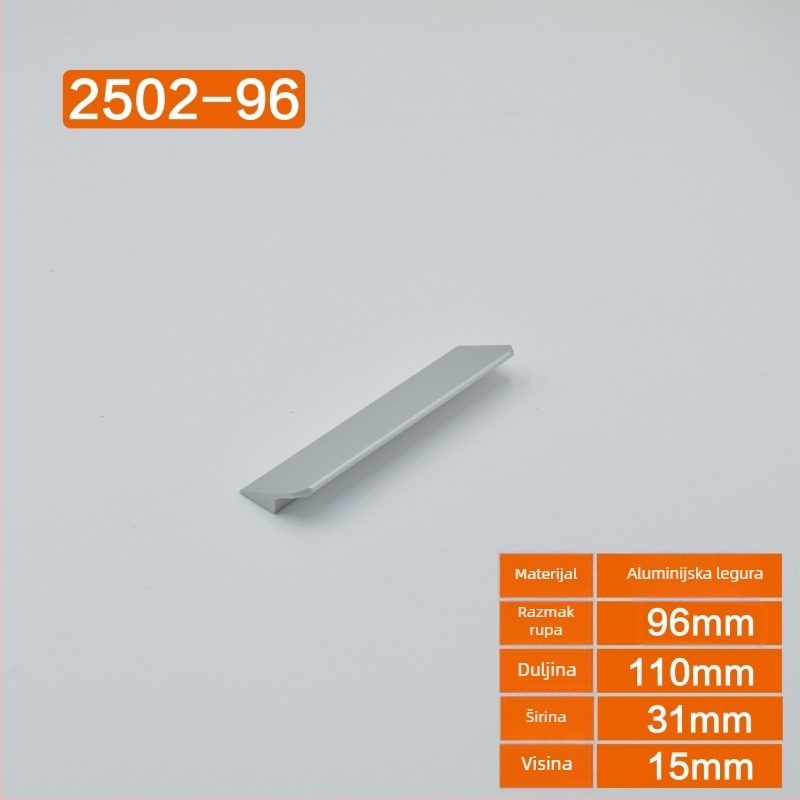 Drška za ormar od kosmičkog aluminija, mat završni sloj, moderan minimalistički skandinavski stil, europski dizajn, otvori za montažu 64/96/128 mm