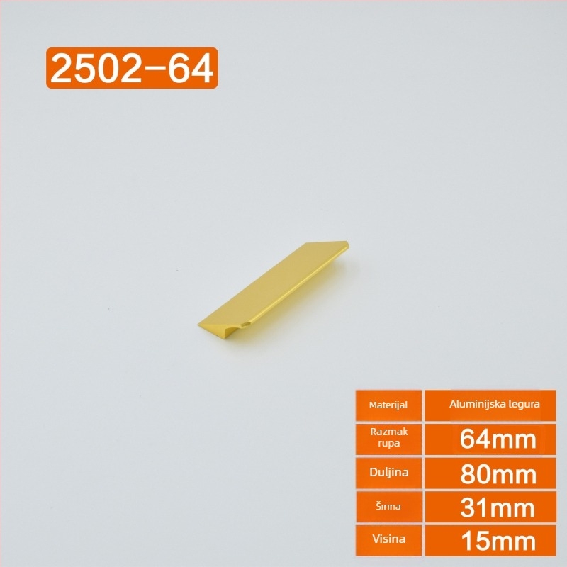 Drška za ormar od kosmičkog aluminija, mat završni sloj, moderan minimalistički skandinavski stil, europski dizajn, otvori za montažu 64/96/128 mm