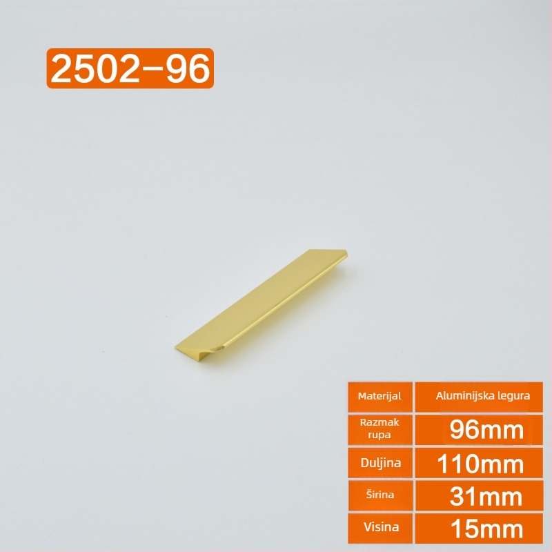 Drška za ormar od kosmičkog aluminija, mat završni sloj, moderan minimalistički skandinavski stil, europski dizajn, otvori za montažu 64/96/128 mm