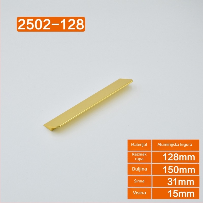 Drška za ormar od kosmičkog aluminija, mat završni sloj, moderan minimalistički skandinavski stil, europski dizajn, otvori za montažu 64/96/128 mm