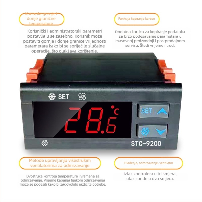 STC9200 Regulator temperature za hladnjak – digitalni inteligentni termostat s alarmom za hlađenje i grijanje