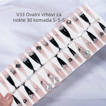 Ručno izrađeni nokti s efektom mačjeg oka, set od 30 komada, gotovi za primjenu s kristalima