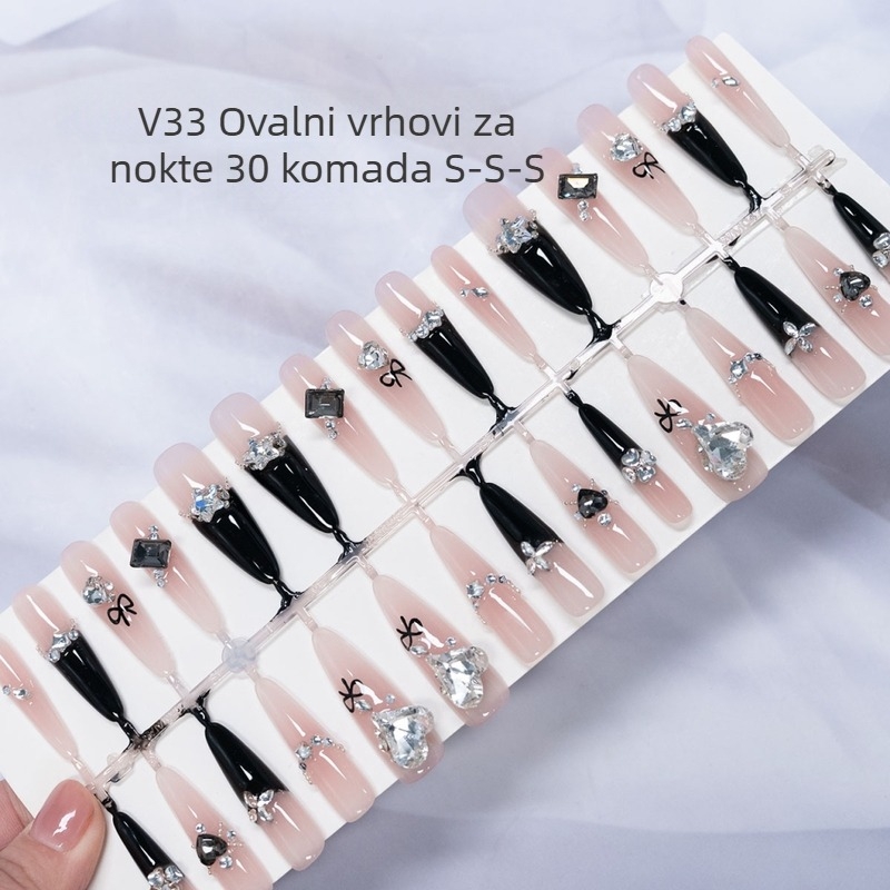 Ručno izrađeni nokti s efektom mačjeg oka, set od 30 komada, gotovi za primjenu s kristalima