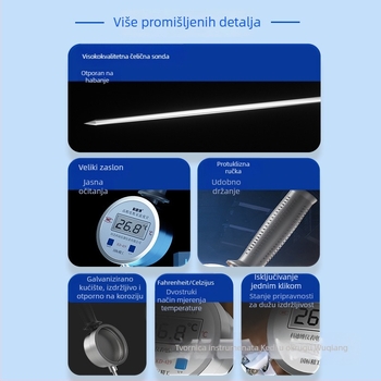 Ručni industrijski termometar visoke temperature s nehrđajućom sondom, digitalni zaslon, bimetalni senzor