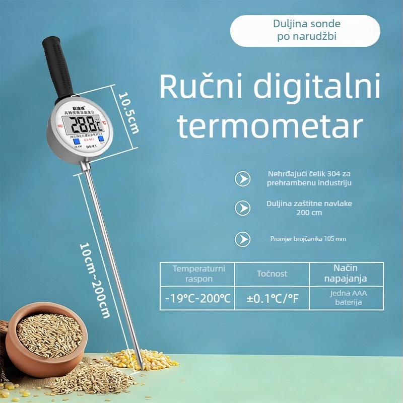Ručni industrijski termometar visoke temperature s nehrđajućom sondom, digitalni zaslon, bimetalni senzor