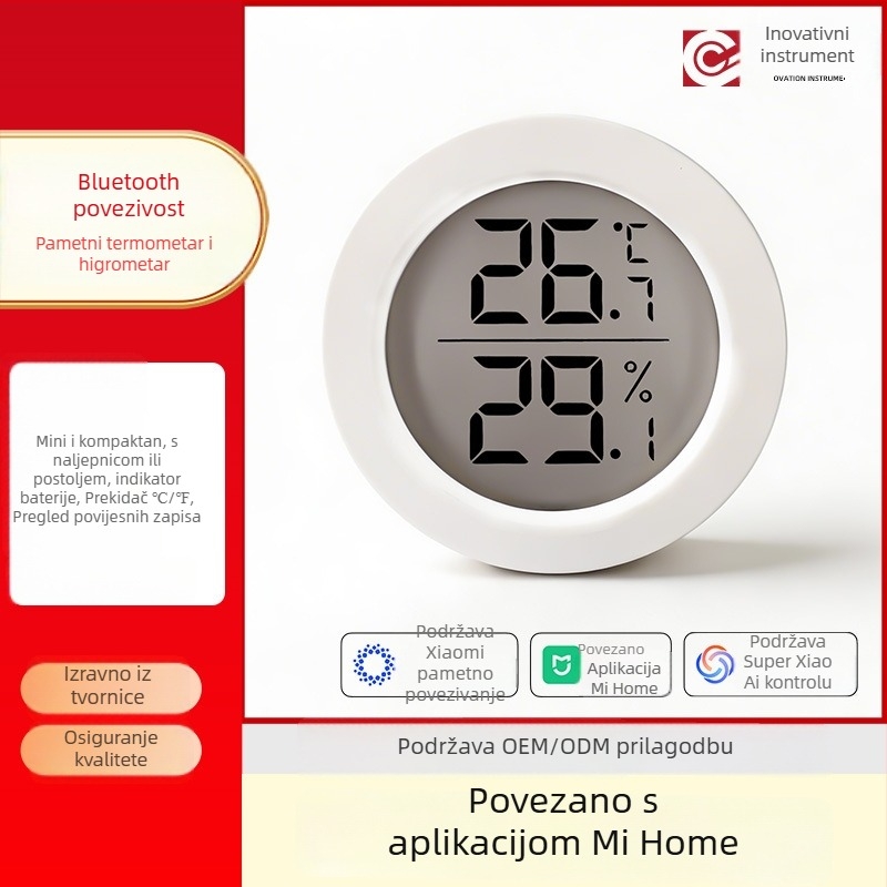 Bluetooth mjerač temperature i vlage za kućnu upotrebu, s daljnjim bilježenjem promjena temperature i vlage putem mobilne aplikacije