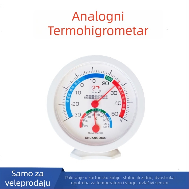 WS-2020/2021 Analogni termometar i higrometar, unutarnji zidni mjerač temperature i vlage sa senzorskom pločicom