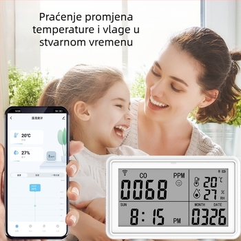 WiFi higrometar u graffiti stilu i detektor ugljičnog monoksida, za unutarnju upotrebu, senzor s dvije funkcije