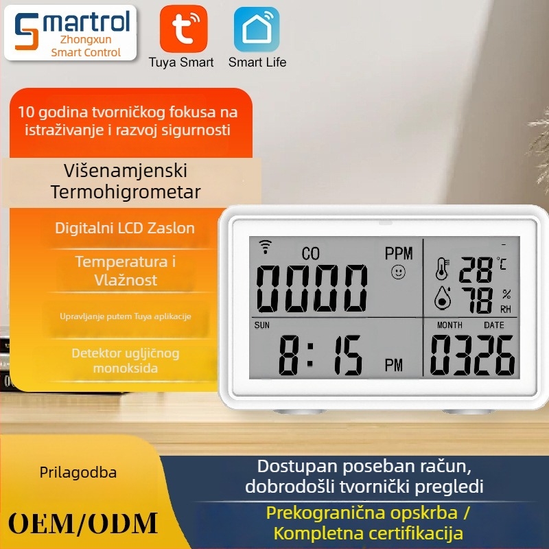WiFi higrometar u graffiti stilu i detektor ugljičnog monoksida, za unutarnju upotrebu, senzor s dvije funkcije