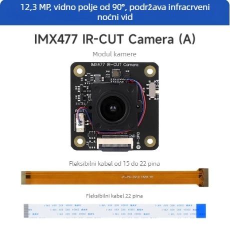 IMX477 kamera modul, 12.3 MP, kompatibilan s Raspberry Pi 5 i Jetson Orin razvojne ploče