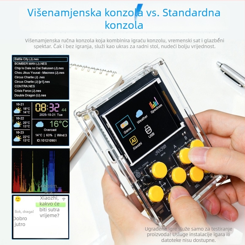 Prijenosni DIY komplet elektronike: vremenski sat, glazbeni spektar, Xiaozhi AI robot, NES prijenosna igriva konzola