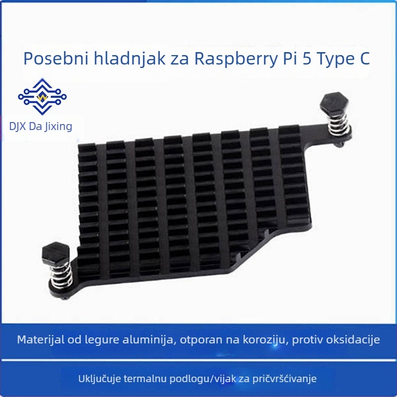 Aluminijski hladnjak za Raspberry Pi 5 s termičkom podlogom i pričvršćivanjem vijcima