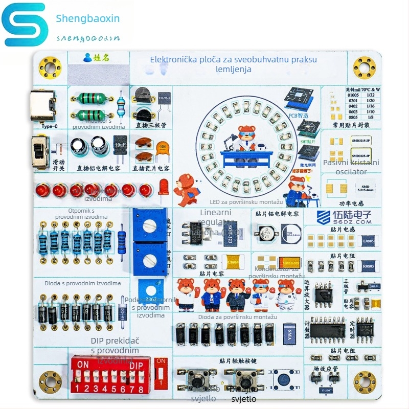 Boja silkscreen elektronički trening ploča s cjelokupnim setom za lemljenje za SMT/DIP komponente TJ-56-716