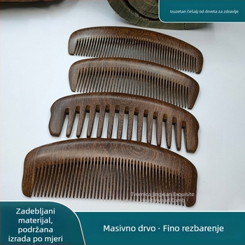 Crni zlatni sandalov češalj, mjesečnog oblika, graviran logotip, masažni češalj za kosu, duljina 15–20 cm