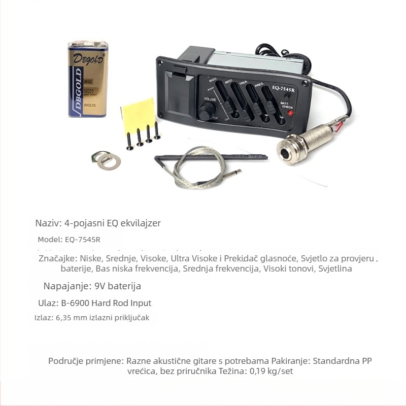 EQ7545R Pickup za folk akustičnu gitaru, tail-end tip, četverozonski EQ, baterija uključena
