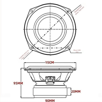6-inčni subwoofer s dugim hodom, 4 Ω, 120 W, za DIY audio