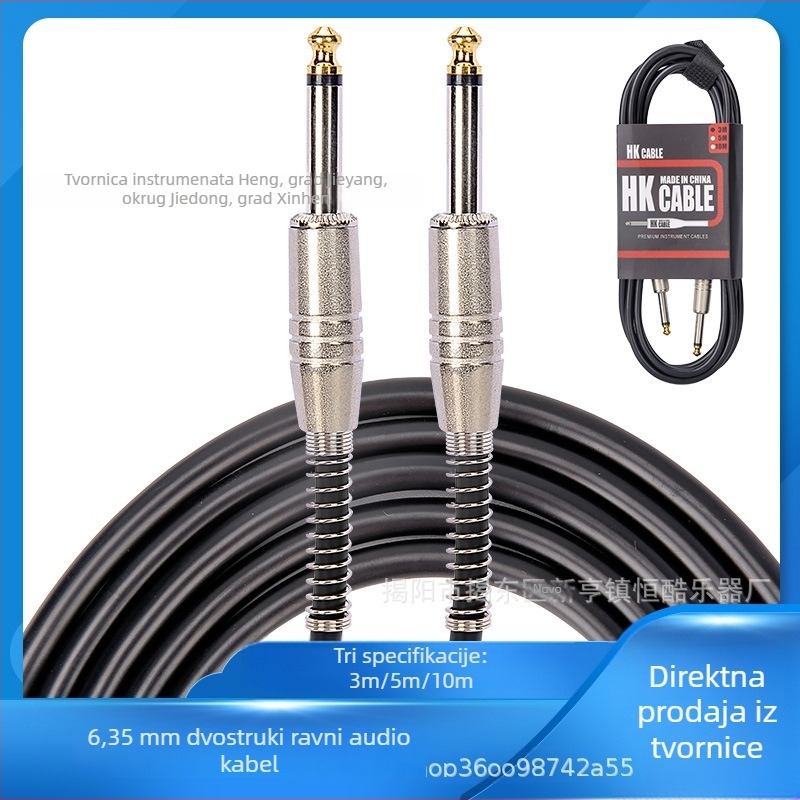 6,35 mm audio kabel, muški–muški, za gitaru, bas, električni klavir i udaraljke, oklopljen, smanjenje buke