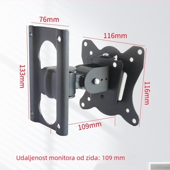Teleskopski zidni nosač LCD monitora, 360° rotacija, za 12–27 inčnih zaslona