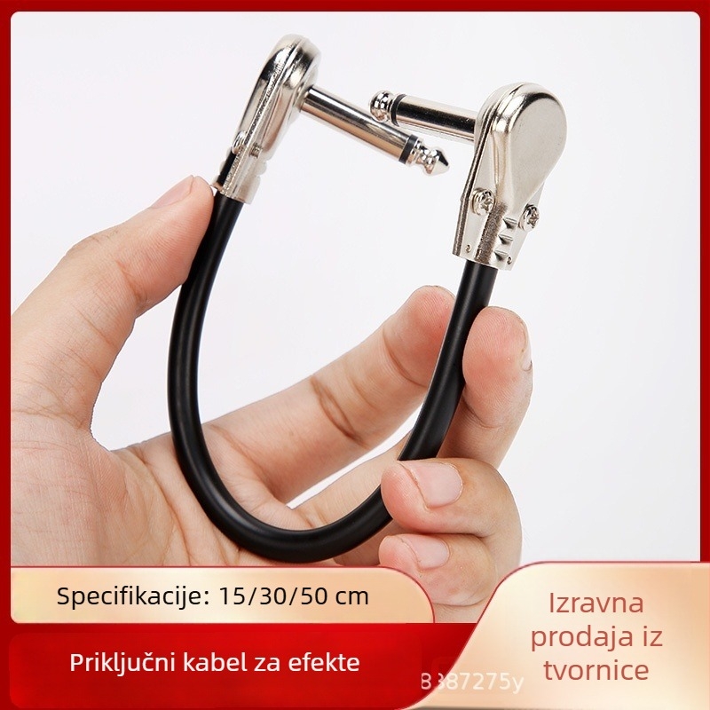 Kabel za gitarske efekte, 6,35 mm mono, muško–muški, dvostruki kutni konektor, kratak kabel