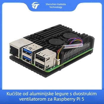 Kućište od aluminijskog legura za Raspberry Pi 5 Gen 5B s dvostrukim ventilatorom za hlađenje
