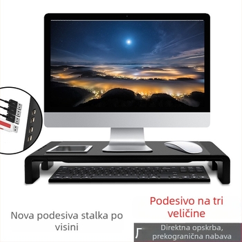 KM03 Sklopivi nosač za laptop i monitor s USB punjenjem, plastični stolni stalak za pohranu