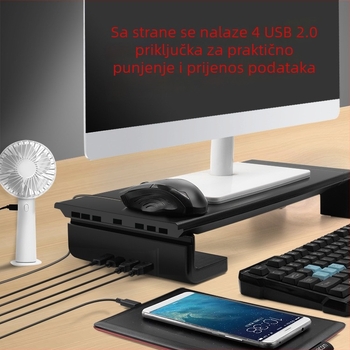 KM03 Sklopivi nosač za laptop i monitor s USB punjenjem, plastični stolni stalak za pohranu