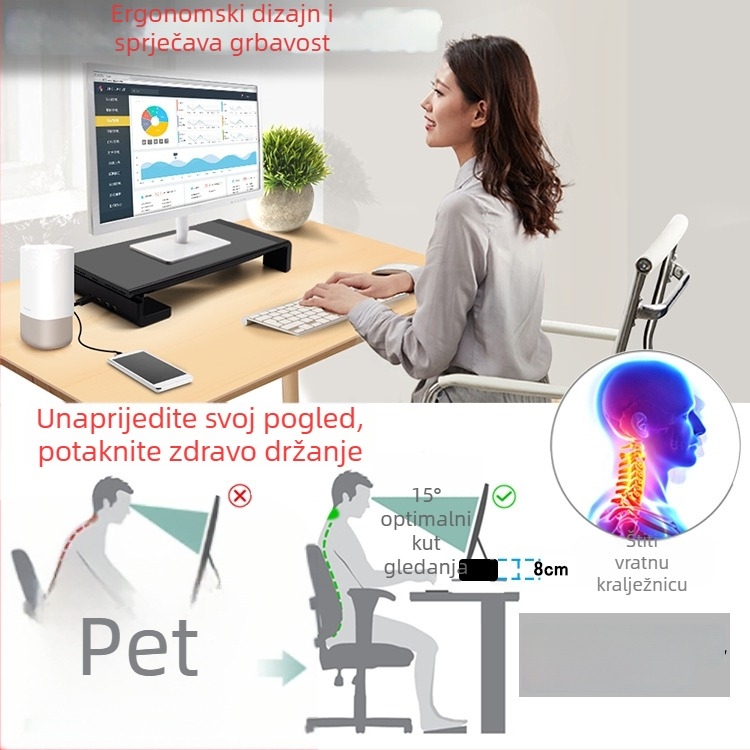 KM03 Sklopivi nosač za laptop i monitor s USB punjenjem, plastični stolni stalak za pohranu