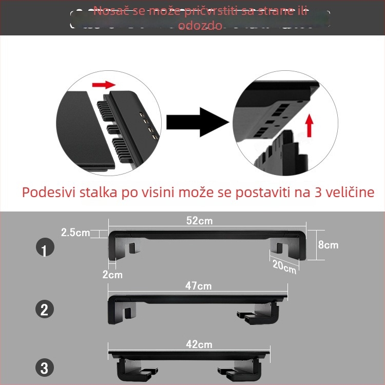 KM03 Sklopivi nosač za laptop i monitor s USB punjenjem, plastični stolni stalak za pohranu