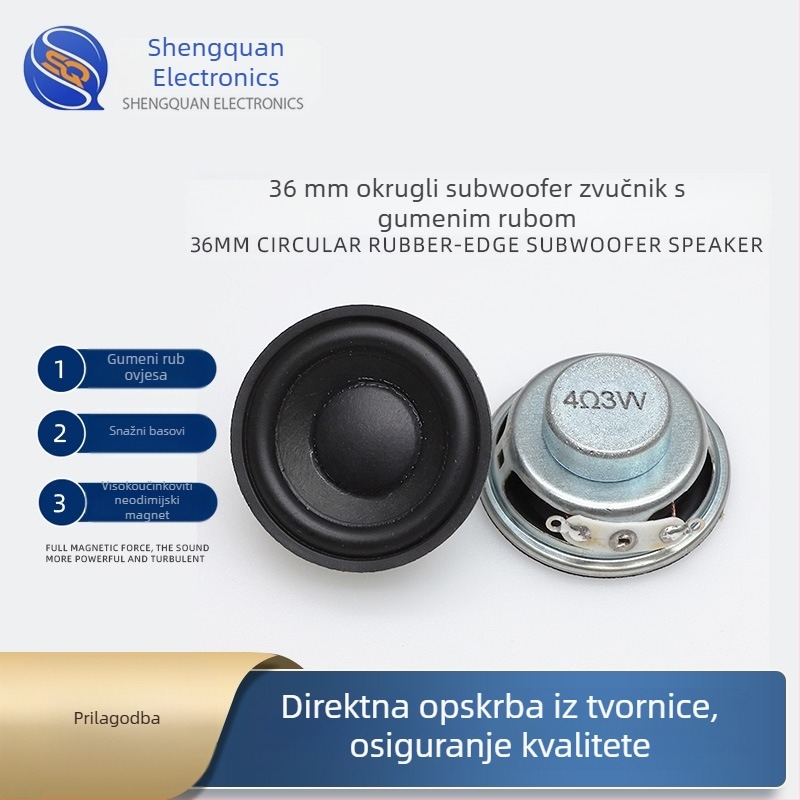 36 mm krušni unutarnji magnetski zvučnik, 4 Ω, 3 W, gumeni rub s 13 jezgrama za AI pametni zvučnik