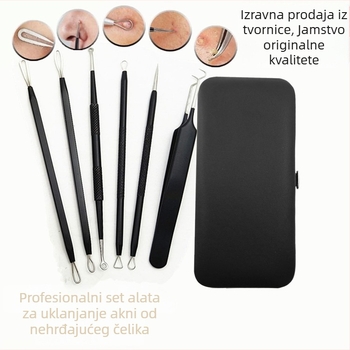 Set igala za akne od nehrđajućeg čelika, šest komada alata za uklanjanje prištića i mitesera