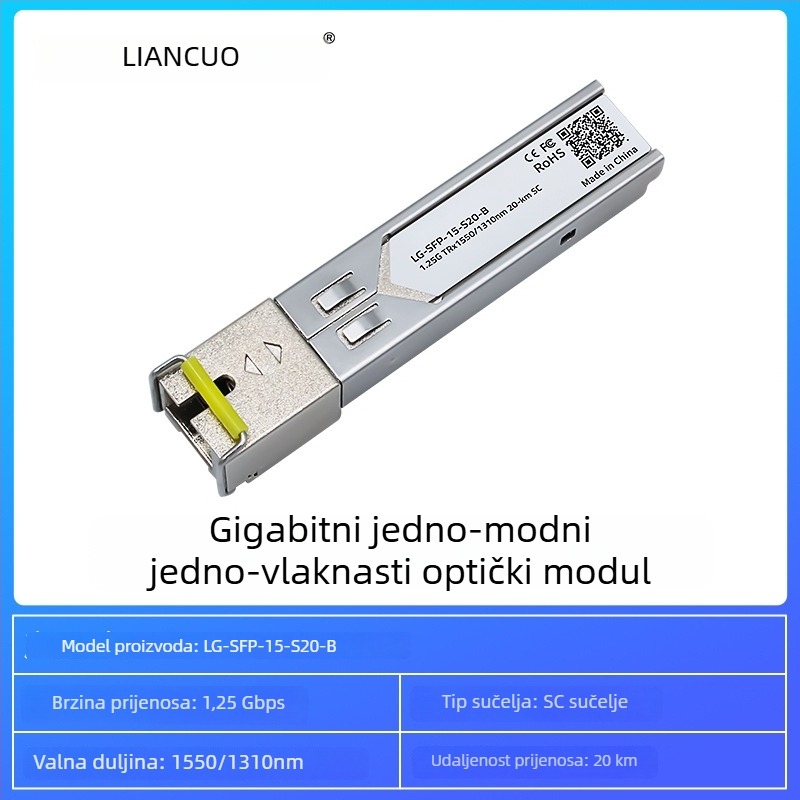 Lianguo gigabitni SFP optični modul s SC priključkom, monofibra, 20 km, kompatibilan s H3C.