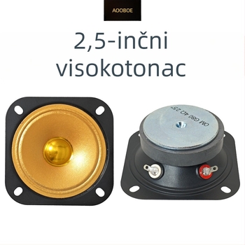 2,5-inčni kvadratni zlatni visokotonac, otvor 70 mm, promjer 64 mm, 4 Ω, 10 W, zvuk visoke vjernosti