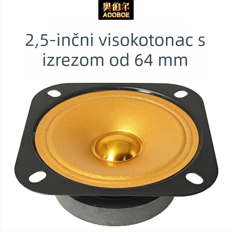 2,5-inčni kvadratni zlatni visokotonac, otvor 70 mm, promjer 64 mm, 4 Ω, 10 W, zvuk visoke vjernosti