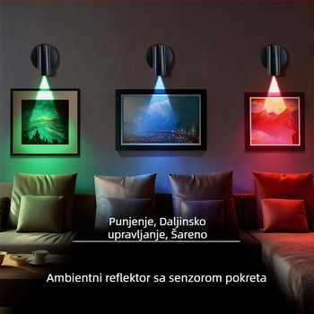 LED zidna lampa sa senzorom pokreta za spavaću sobu, čitanje u krevetu, RGB, punjiva, daljinsko upravljanje